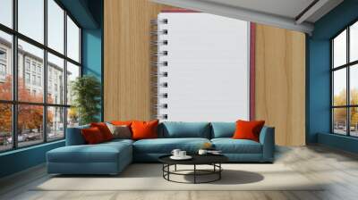 Blank notebook on wood table. Wall mural