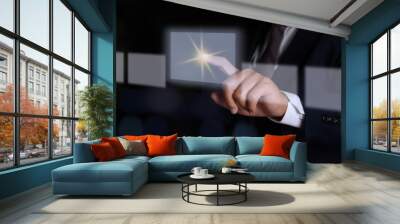 Businessman hand pushing on a touch screen interface. Choice concept. Wall mural