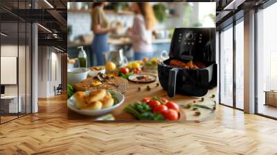  Variety food on the table, cooked in the air fryer Wall mural