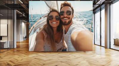 Couple Enjoying a Sailboat Trip Wall mural