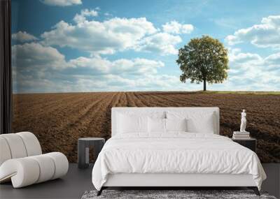 Lone Tree in a Ploughed Field Wall mural