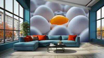 one broken egg among the arranged eggs Wall mural