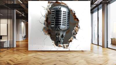 retro microphone on a black background, PNG file, transparent background Wall mural