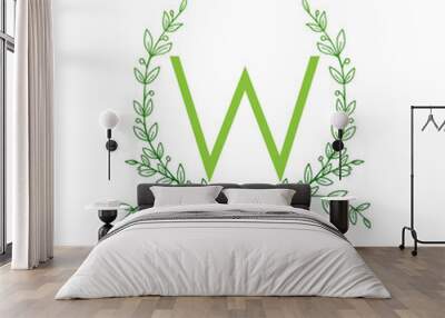 Green Letter W Floral Sign Wall mural