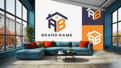 hexagon AB house monogram logo for real estate, property, construction business identity. box shaped home initiral with fav icons vector graphic template Wall mural