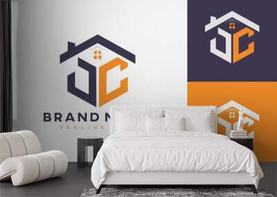 hexagon JC house monogram logo for real estate, property, construction business identity. box shaped home initiral with fav icons vector graphic template Wall mural