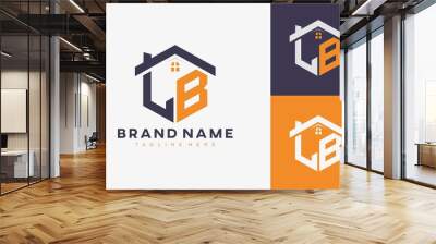 hexagon LB house monogram logo for real estate, property, construction business identity. box shaped home initiral with fav icons vector graphic template Wall mural