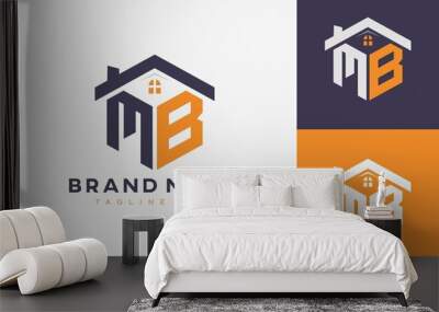 hexagon MB house monogram logo for real estate, property, construction business identity. box shaped home initiral with fav icons vector graphic template Wall mural