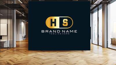 Luxury HS monogram logo with golden oval metal shape. 3D gold letters design template. Wall mural