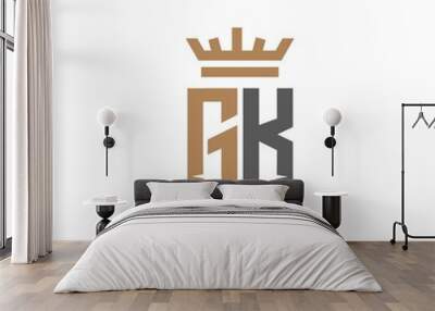 Premium GK Monogram of Two letters G&K. Elegant gold shield initials and crown geometric old retro graphic logo design. alphabet vector elements stock illustration Wall mural