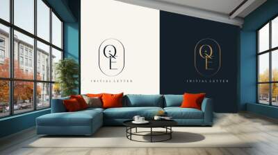 premium QE logo monogram with gold circle frame. luxury initials design minimal modern typeface Wall mural