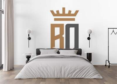 Premium RO Monogram of Two letters R&O. Elegant gold shield initials and crown geometric old retro graphic logo design. alphabet vector elements stock illustration Wall mural