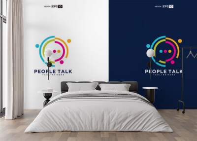 people family together human unity chat bubble logo vector icon. people talk colorful logo design concept Wall mural