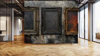 Three Antique Picture Frames on a Gray Background Wall mural