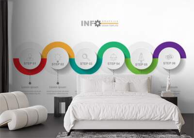 Vector infographic circle design template with 6 option or steps. Wall mural