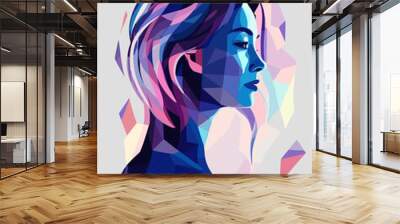 Beautiful woman isolated vector illustration. Low poly graphics style. Poster in blue tones. Wall mural