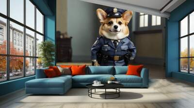 cute Corgi dog in police uniform ,AI generated Wall mural