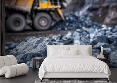 Tantalum, Nickel, Cobalt, lithium. Dump Truck and Excavator Worker mining Coal, metal Tantalum and silver. Wall mural