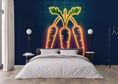 Two neon carrots are lit up in a dark background Wall mural