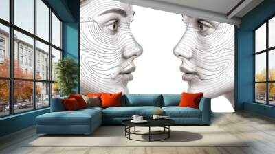 Two Symmetrical Faces with Line Art Detail Wall mural