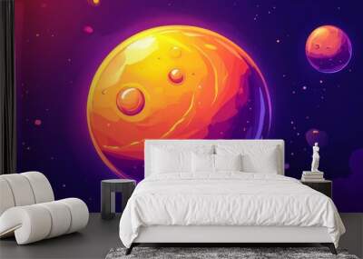 A vibrant, stylized depiction of a planet in space, with bright colors and a dynamic composition. Wall mural