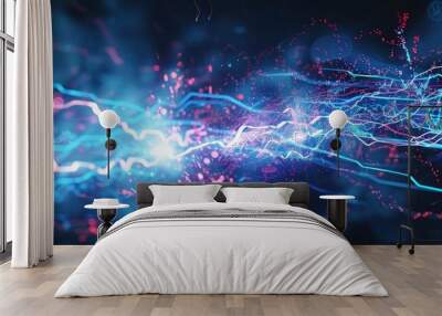 Abstract depiction of global stocks and technology with electrifying light trails symbolizing market movements. Wall mural