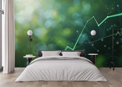 Clean line graph on soft green background, steady rise, market growth representation, modern minimalism Wall mural