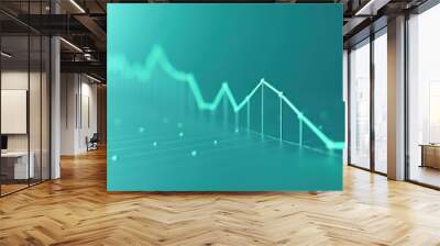 Elegant line graph on mint green background, rising steadily, market growth signal, minimalist style Wall mural