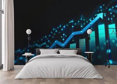 G remodeling graph arrow up, business growth, blue dot points, dark gradient background, and teal accents. Stock market concept. Wall mural