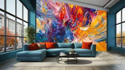 Vibrant and daring, the paint strokes collide and converge to form an abstract pattern that is both chaotic and harmonious, drawing the viewer into its mesmerizing depths. Wall mural