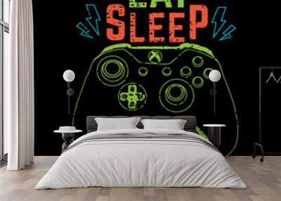 Eat Sleep Game Repeat gaming t-shirt design Wall mural