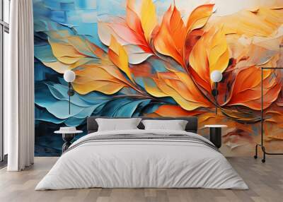 Colorful leaves painting art abstract background. wallpapers, posters, cards, murals, rugs, hangings paint. generative ai Wall mural