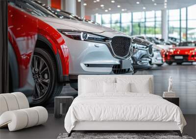 Row of modern car showroom, sales and service center automotive concept Wall mural