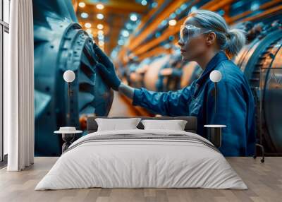 woman in the factory. Industrial machinery and equipment. Industrial background Wall mural