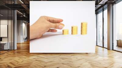 Gold coins isolated on white, A pile of Coins, investment concept, stack of gold, white background, pure gold, Saving, Coin stack growing business. Investment money concept, Wall mural