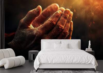 Hand is raised in prayer Wall mural