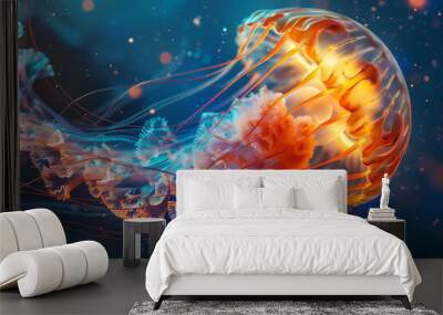 The colorful underwater world of small fish and jellyfish Wall mural