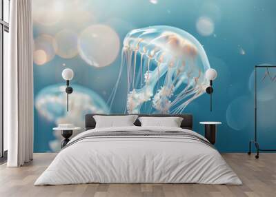 The colorful underwater world of small fish and jellyfish Wall mural