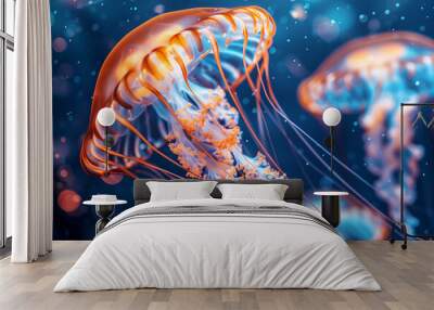 The colorful underwater world of small fish and jellyfish Wall mural