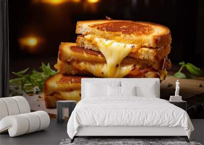 Grilled cheese sandwiches. The warm, golden hues and tempting aroma invite you to savor each bite, capturing the essence of comfort and indulgence in every cheesy moment. Wall mural