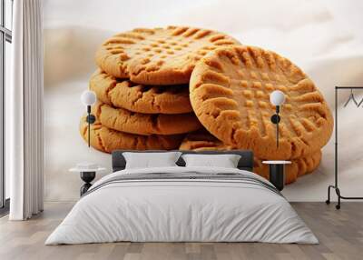 Isolated peanut butter cookies with appealing cracks, on a clean white background. Generative AI Wall mural