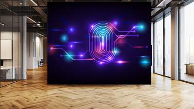 Cyber security and cyber crime concept. Electronic thumb fingerprint on futuristic technology abstract background. Digital protection. Scanning for protecting data. Hacker protection. Wall mural