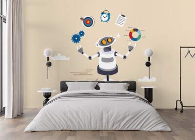 AI artificial intelligence to help productivity, innovation technology for work efficiency, automation or robotic assistance, smart assistance concept, AI robot expert help multitask or productivity. Wall mural