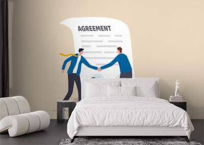 Business deal, agreement or collaboration document, contract or success negotiation, executive handshaking concept, businessman partner people shaking hand after signing business agreement document. Wall mural