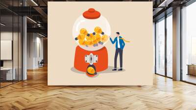 Business ideas, creativity, start up and entrepreneur or innovation light bulb symbol concept, smart businessman with a lot of ideas standing with gumball machine with abundance of lightbulb ideas. Wall mural