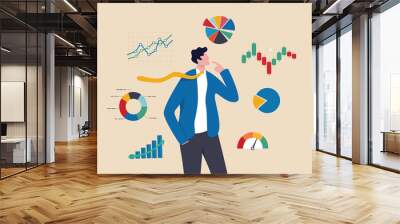 Businessman financial data analysis, economic and growth diagram, stock market exchange data, investment analysis, growth earning income concept, businessman thinking with data chart and graph. Wall mural