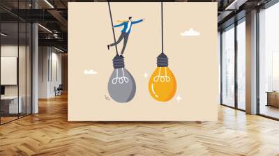 Change or transformation to new opportunity, change to new job, better career, improvement or move to different company, decision for new chance concept, businessman jump from old to bright lightbulb. Wall mural