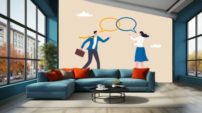 Customer engagement, emotional connection between customer and brand, loyalty, consumer trust or deep relationship concept, businessman represent brand talk with customer as linked speech bubble. Wall mural