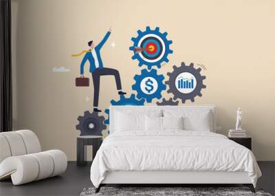 Effectiveness, efficiency or productivity for better result, improve performance or process, development or business management concept, business entrepreneur with cog wheels with effective elements. Wall mural