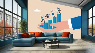 Employee development, talent management or career growth, staff engagement or teamwork and support for success, improvement concept, business people help each other walk up growth graph on HR hand. Wall mural